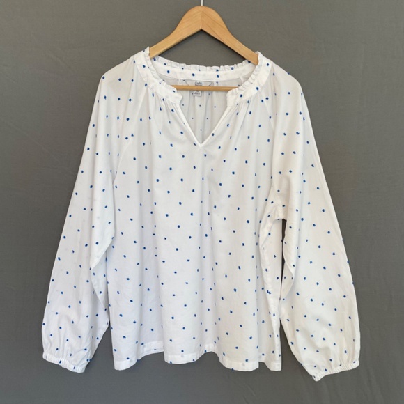 CROFT & BARROW Size XXL White & Blue Clip Dot Pop Over Blouse 100% Cotton - Picture 6 of 6